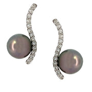 18K White Gold Tahitian Pearl and Diamond Earrings